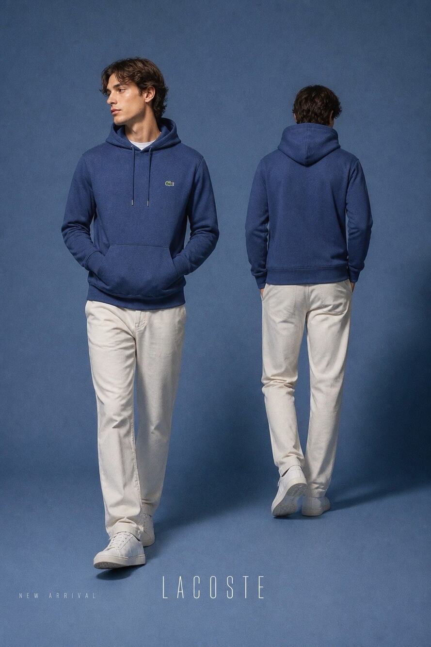 Lacoste LS Crocodile Logo Jersey Hooded Sweatshirt 100% Cotton Navy Men Size 3XL
